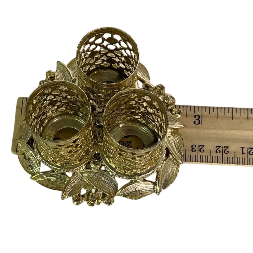 Vintage Gold Filigree Vanity Set Mirror Lipstick Holders Hollywood Regency